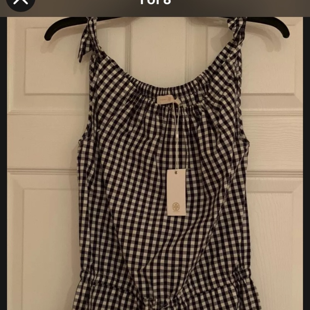 NWT TORY BURCH Tory navy and white gingham romper size 2